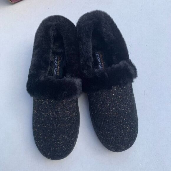 Skechers Womens Cozy Lite Sparkle Knit Slippers - Sweet Walk Sz 6 in Black - Picture 4 of 11